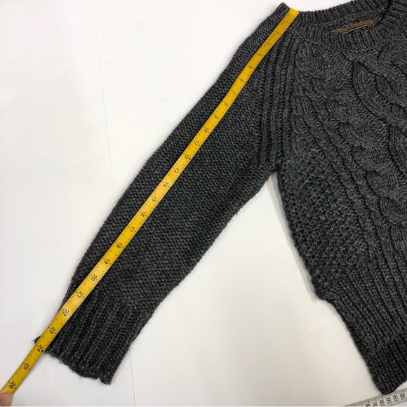 Roots Womens Medium Wool Alpaca Blend Gray Cable Knit Sweater crew neck raglan - Picture 7 of 8